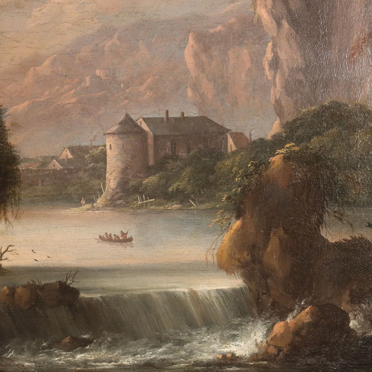 Antique Painting Landscape Oil On Canvas Italy XVIII Century Original-photo-3