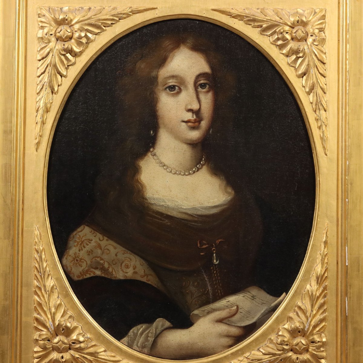 Tableau Ancien Portrait d'une Femme Huile sur Toile XVIIe Siècle Original-photo-3