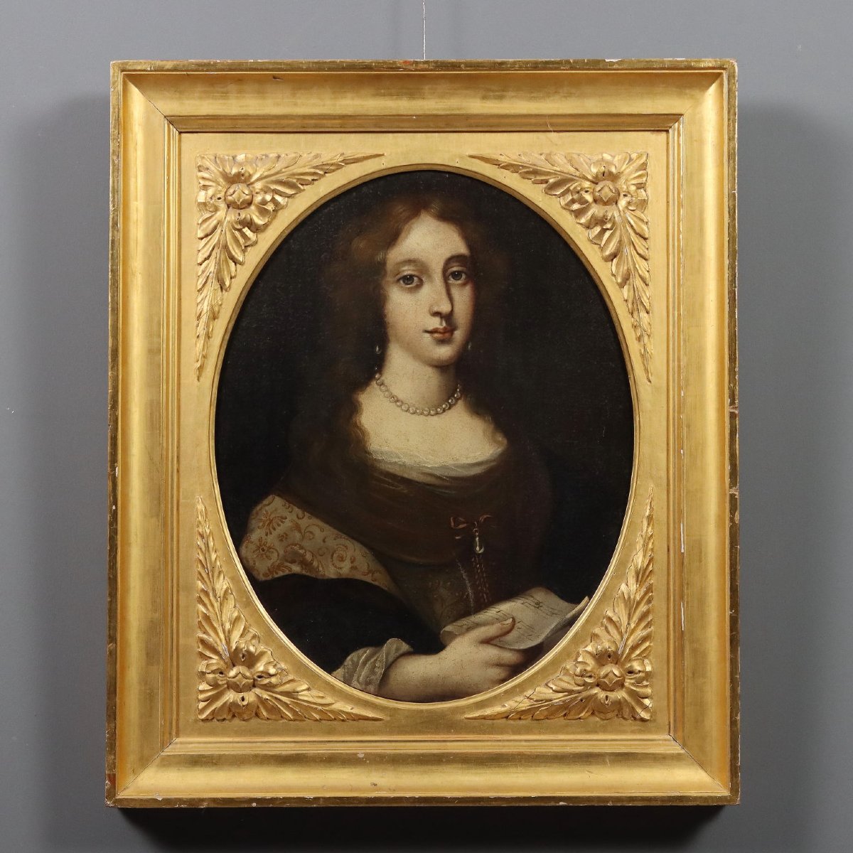 Tableau Ancien Portrait d'une Femme Huile sur Toile XVIIe Siècle Original