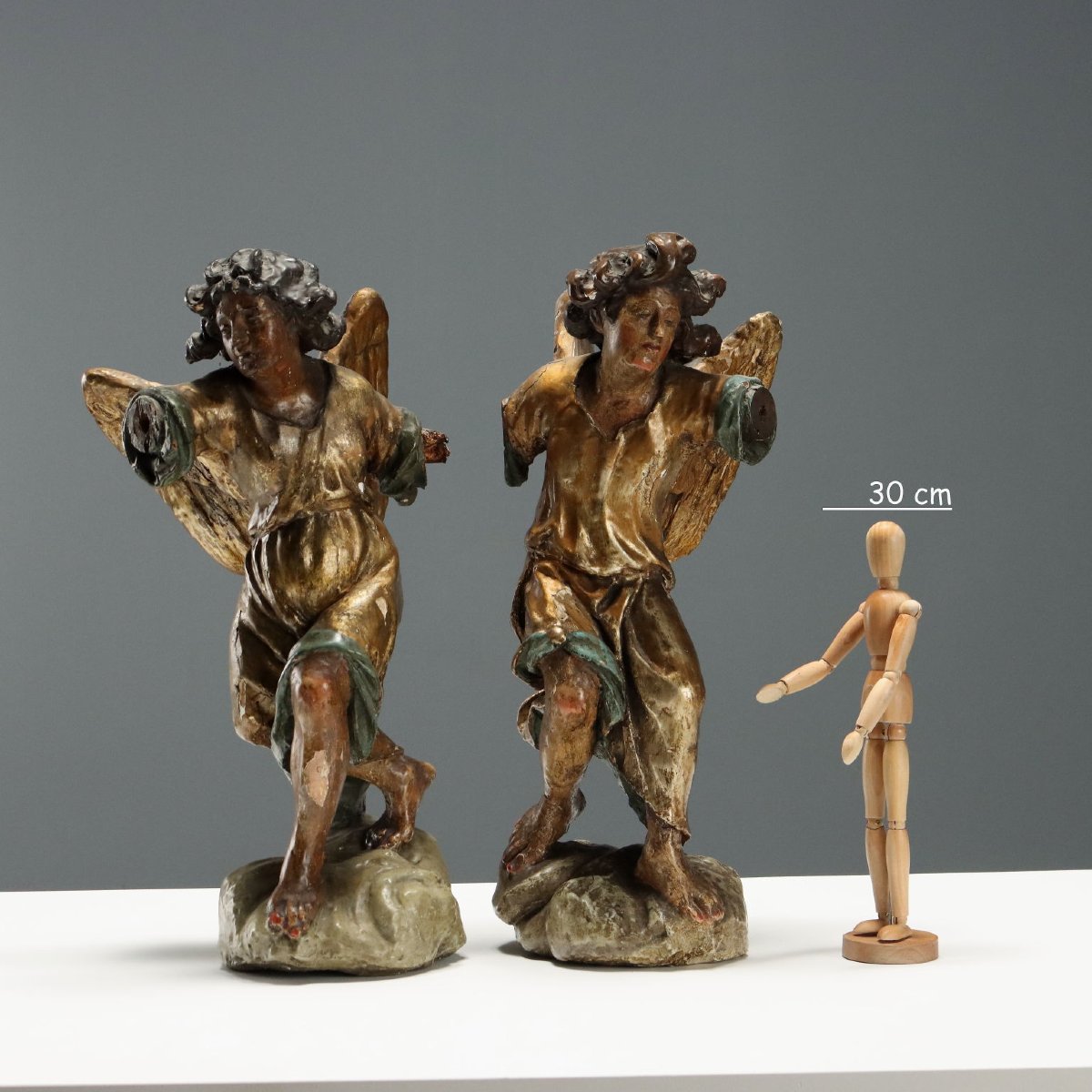 Antique Angels Carved Gilded Wood Italy XVIII Century Originals-photo-2