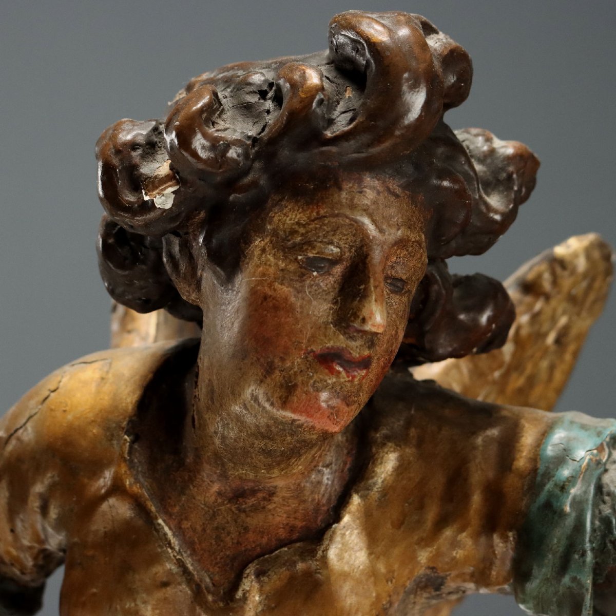 Antique Angels Carved Gilded Wood Italy XVIII Century Originals-photo-4