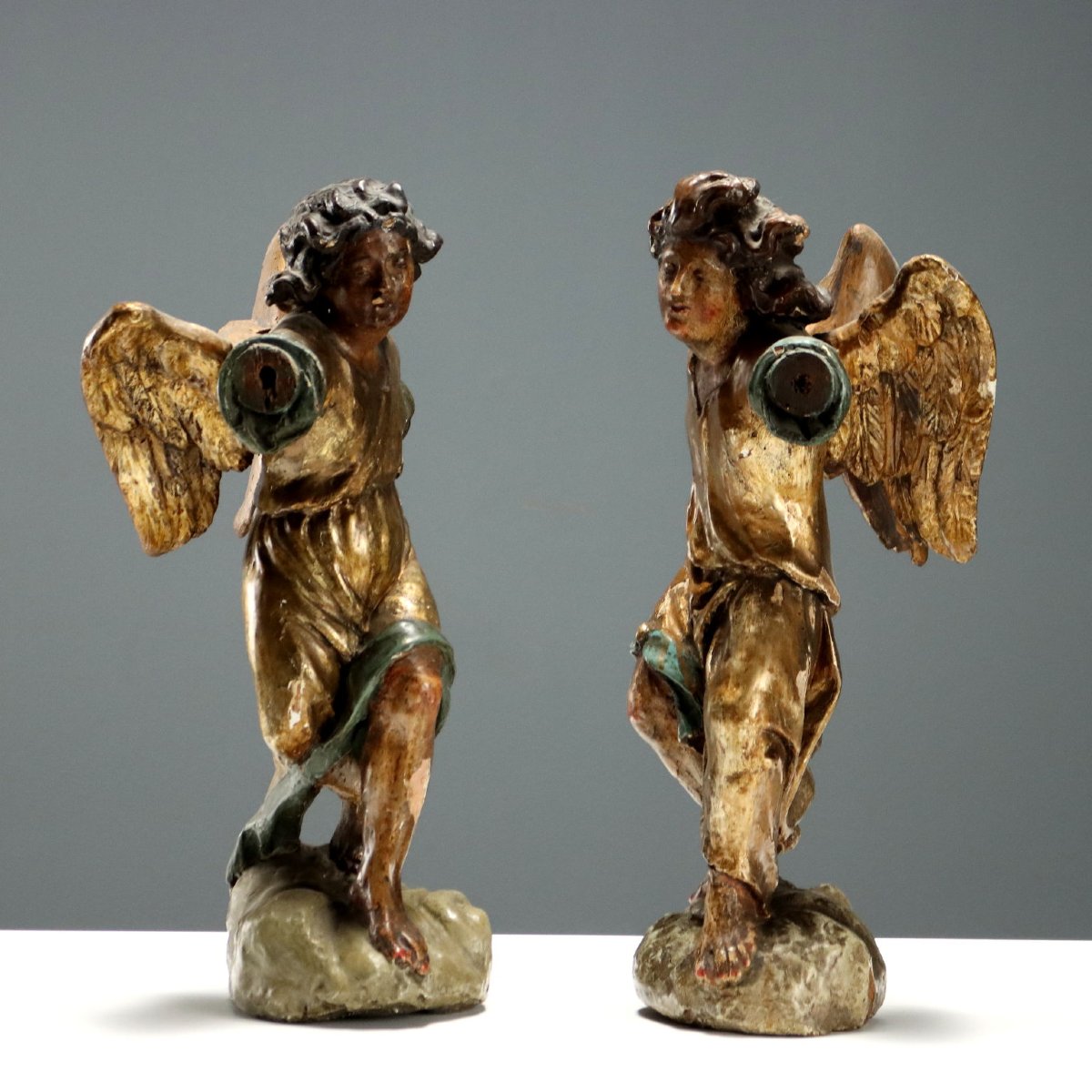 Antique Angels Carved Gilded Wood Italy XVIII Century Originals