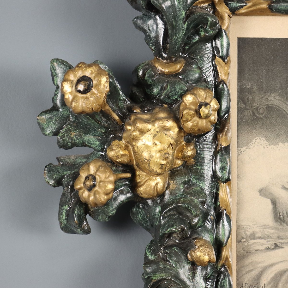 Petit Cadre Baroque Ancien Bois Gravé Doré du XVIIIe Siècle Original-photo-4