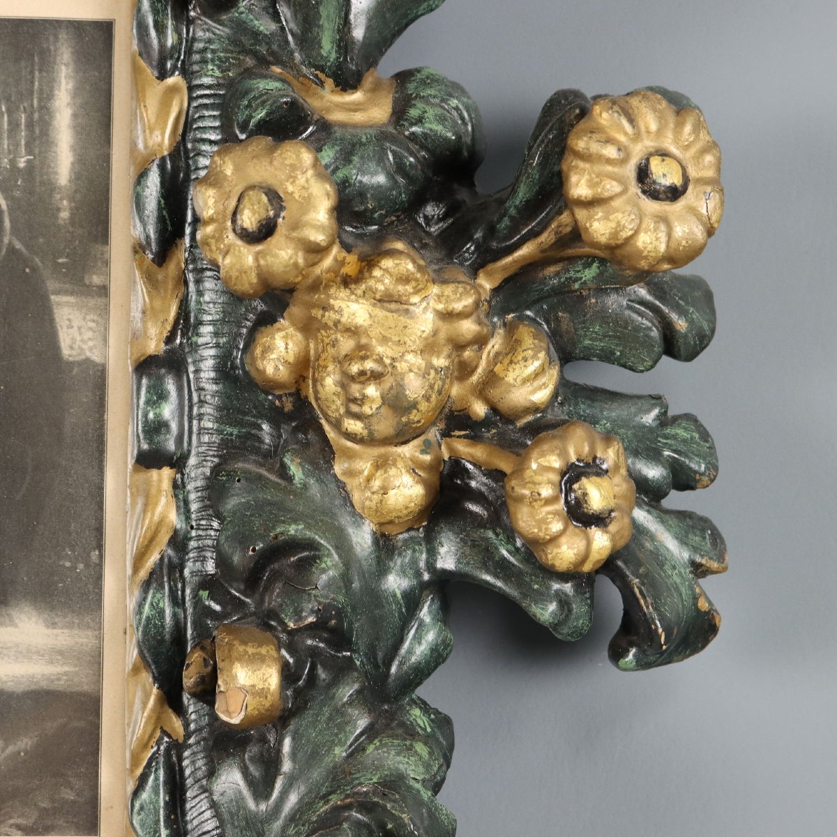 Petit Cadre Baroque Ancien Bois Gravé Doré du XVIIIe Siècle Original-photo-2