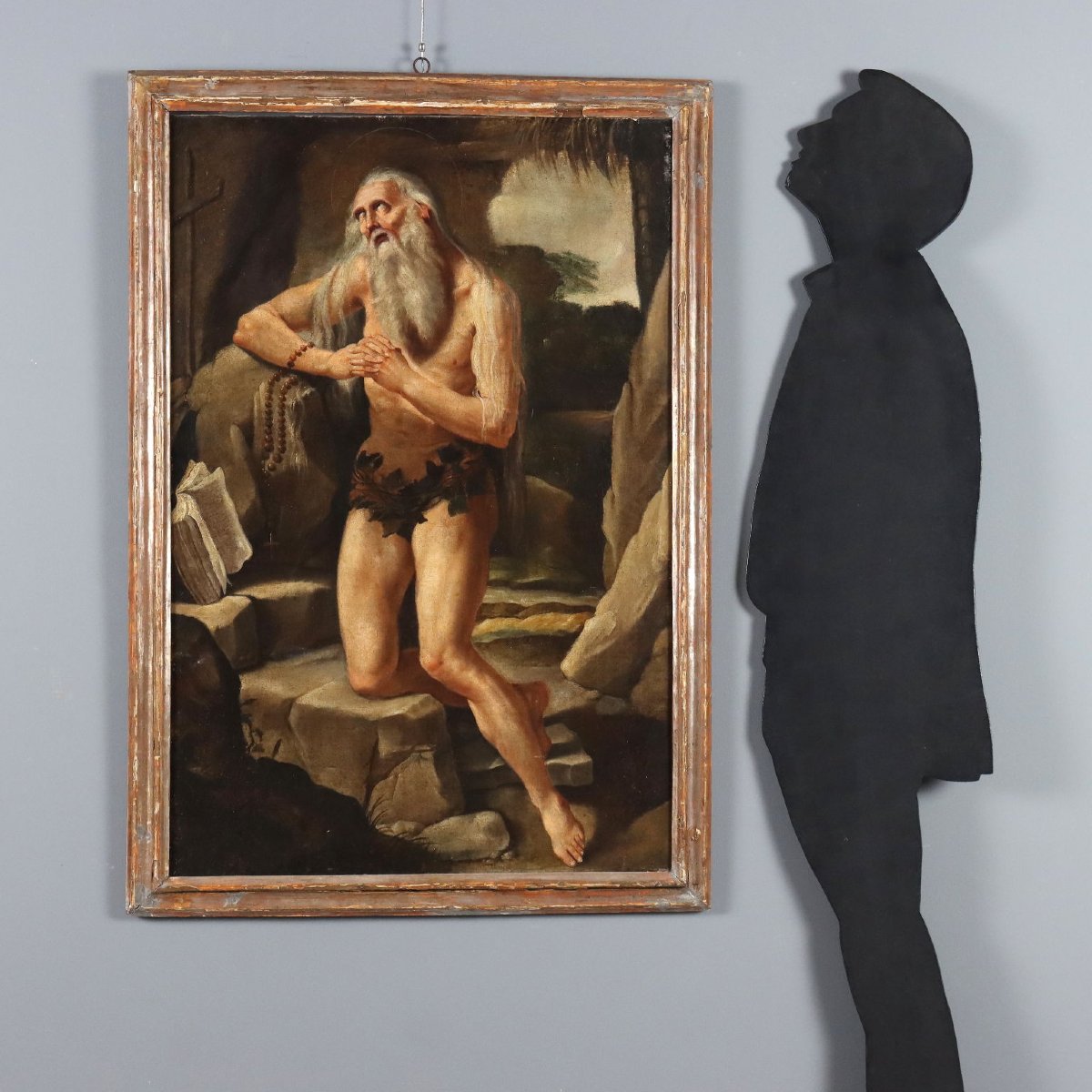 Antique Painting Saint Onophrius The Penitent Oil On Canvas '600 Original-photo-2