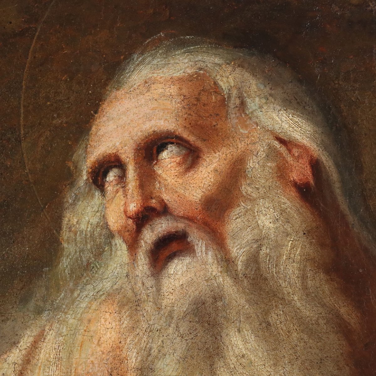 Antique Painting Saint Onophrius The Penitent Oil On Canvas '600 Original-photo-4