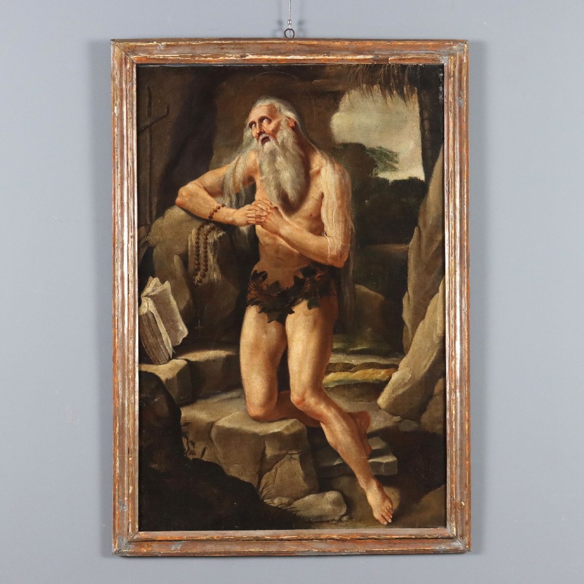 Antique Painting Saint Onophrius The Penitent Oil On Canvas '600 Original