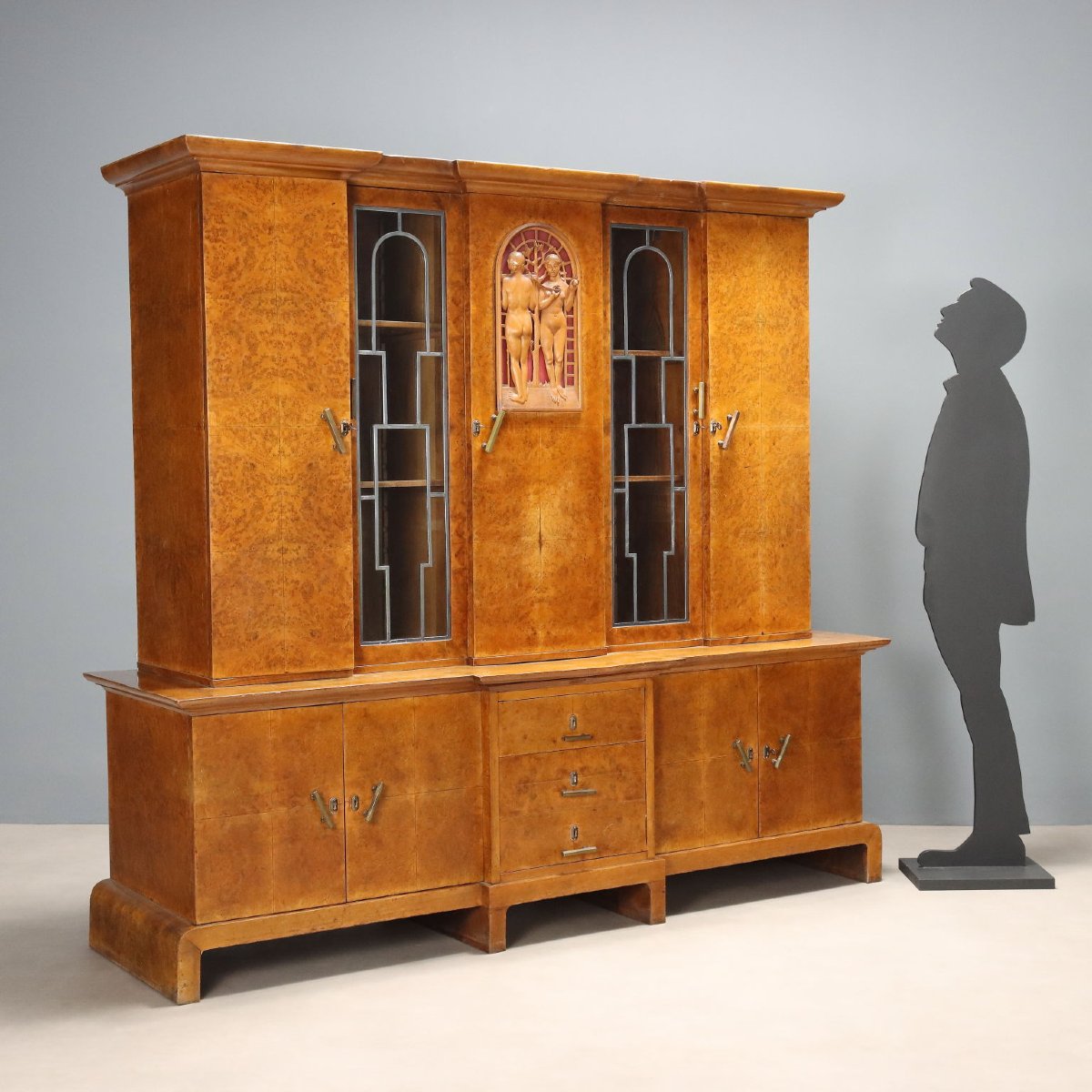 Antique Art Deco Cabinet Maple Burl Veneer XX Century Original-photo-3