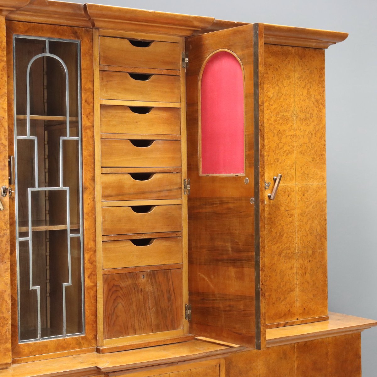 Antique Art Deco Cabinet Maple Burl Veneer XX Century Original-photo-3