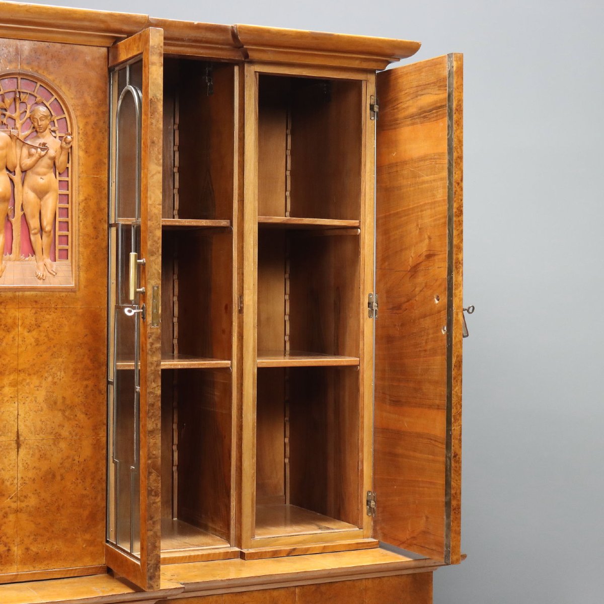 Antique Art Deco Cabinet Maple Burl Veneer XX Century Original-photo-5