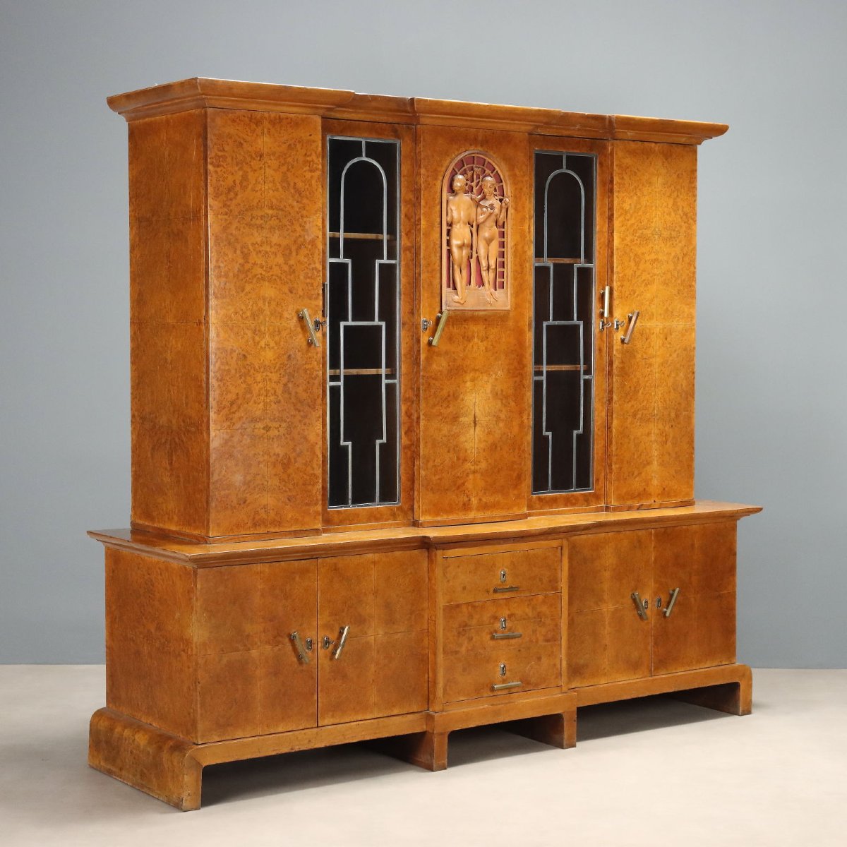 Antique Art Deco Cabinet Maple Burl Veneer XX Century Original