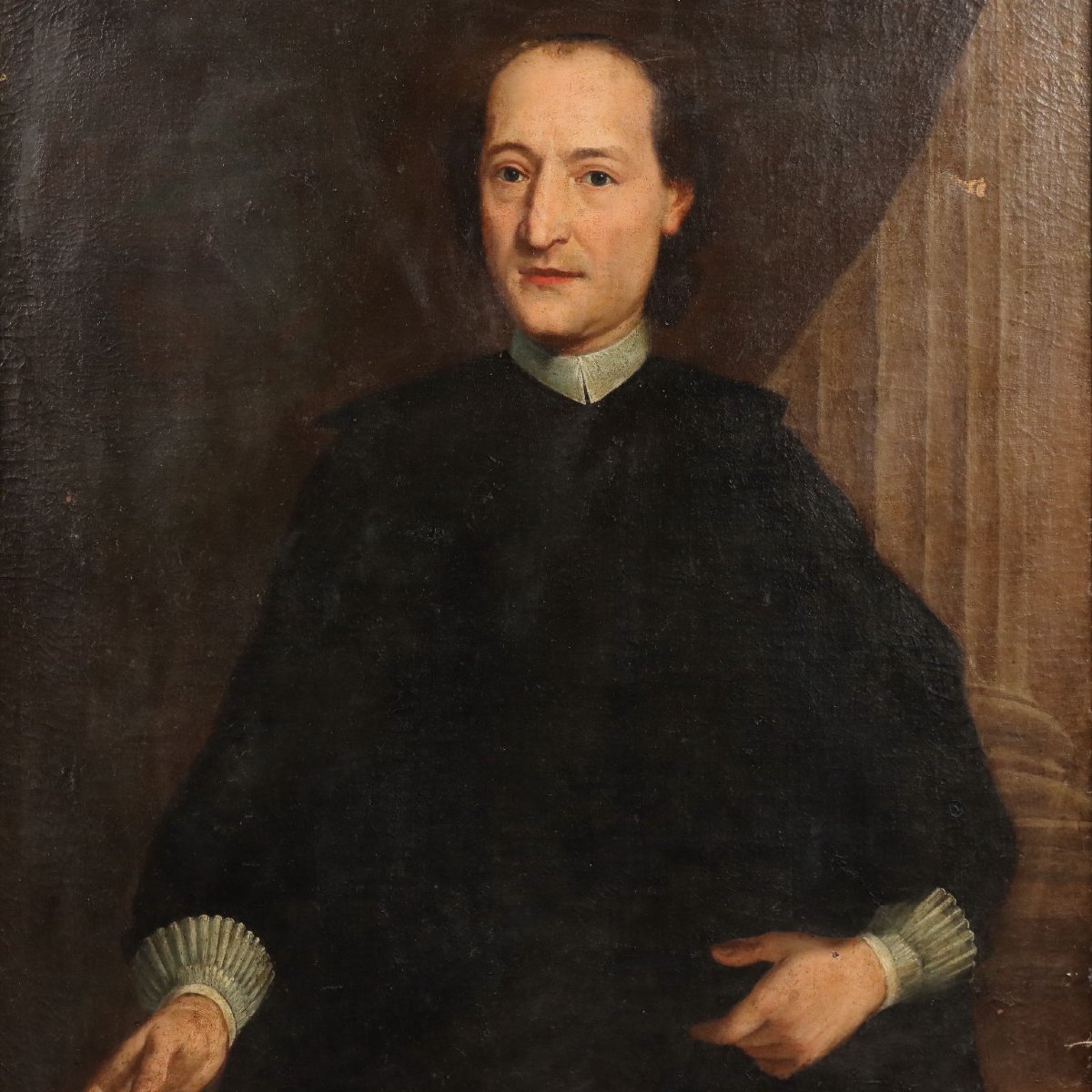 Tableau Ancien Portrait d'un Homme d'Église Italie XVIIIe Siècle Original-photo-3