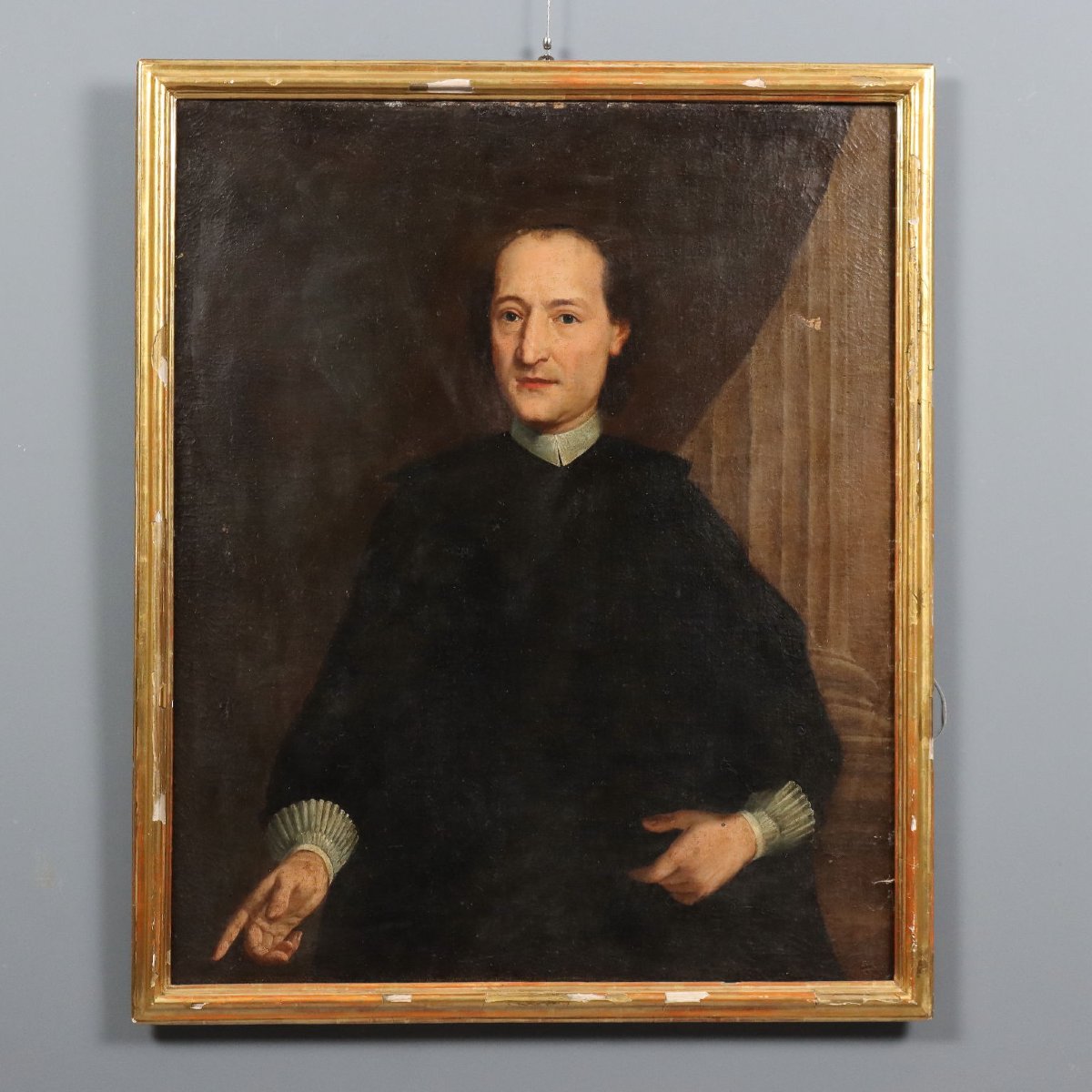 Tableau Ancien Portrait d'un Homme d'Église Italie XVIIIe Siècle Original