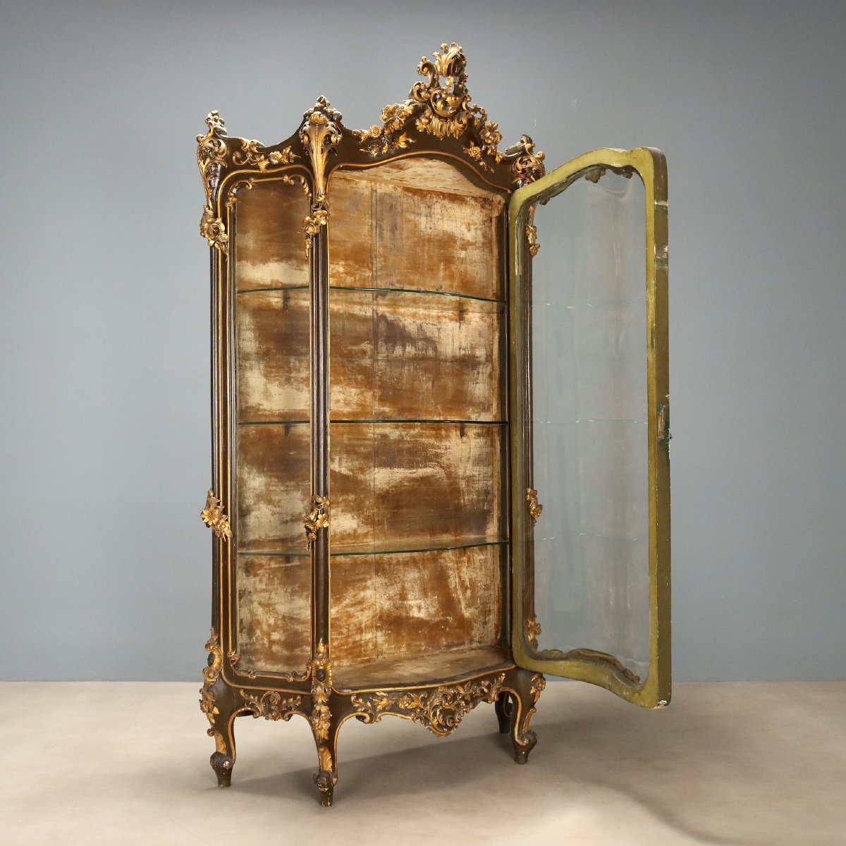 Barocchetto-style Corner Display Cabinet - Carved Wood, Italy, Late 19th Century-photo-3