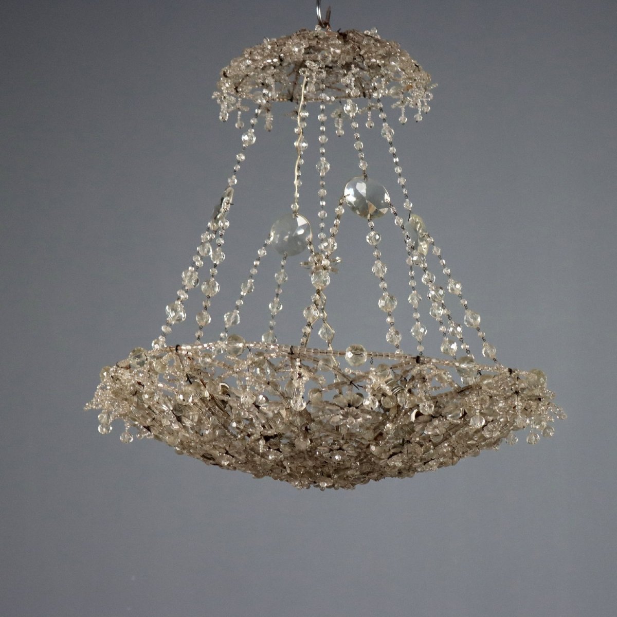Lustre en Verre avec Perles et Gouttes  Italie, fin du XIXe siècle