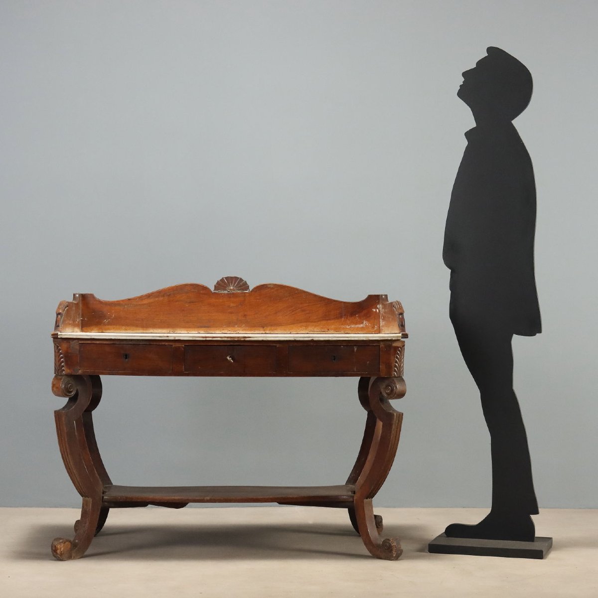 Bureau Empire en Noyer avec Plateau en Marbre - Début XIXe Siècle-photo-2