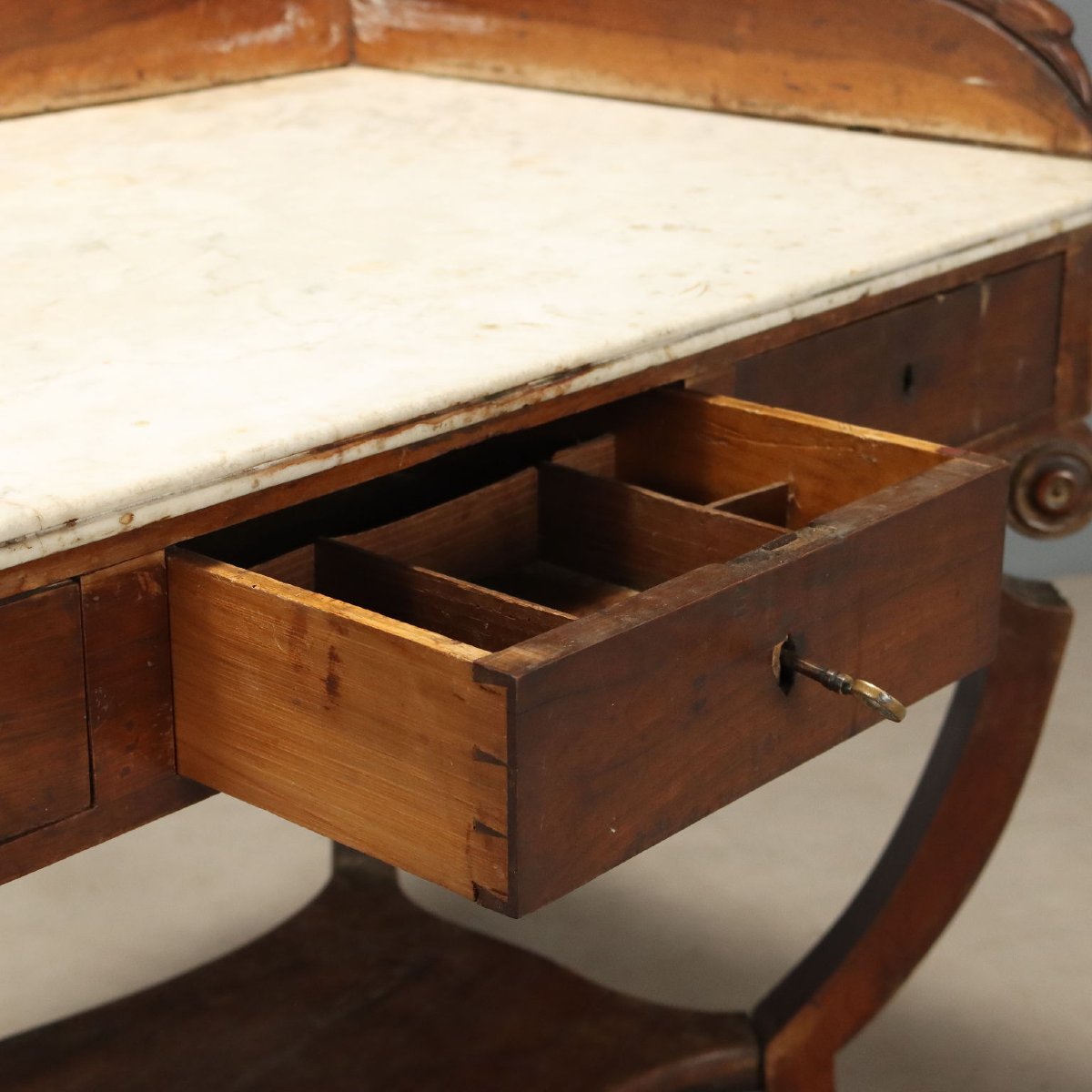 Bureau Empire en Noyer avec Plateau en Marbre - Début XIXe Siècle-photo-6