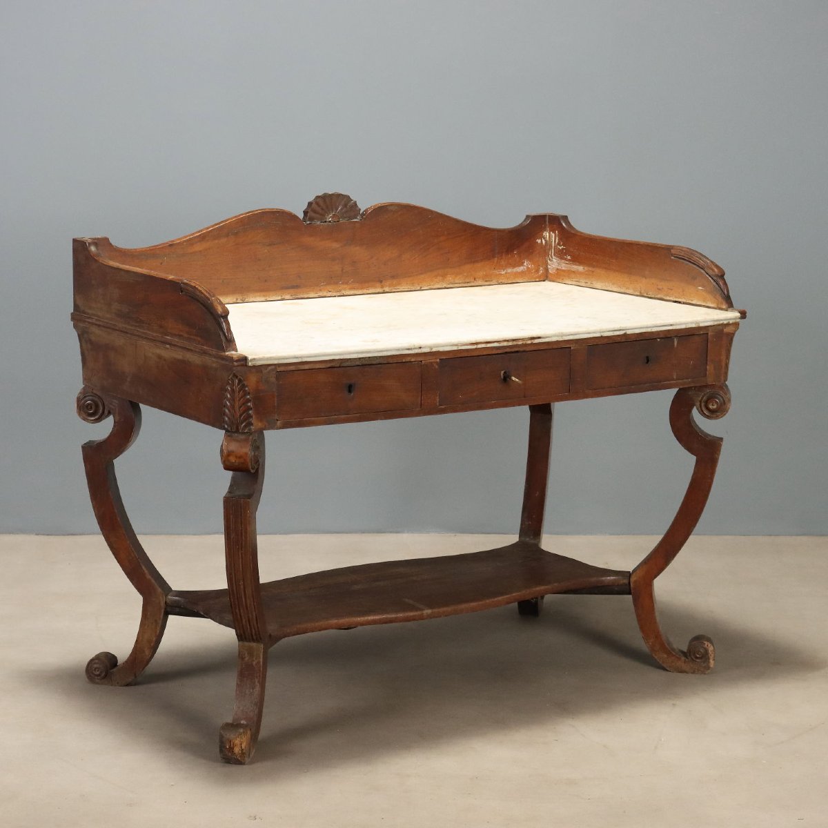 Bureau Empire en Noyer avec Plateau en Marbre - Début XIXe Siècle