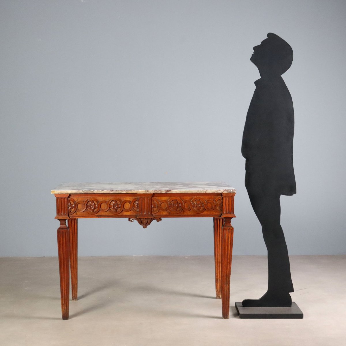 Console Néoclassique en Noyer avec Plateau en Marbre Piémont, troisième quart du XVIIIe siècle-photo-2