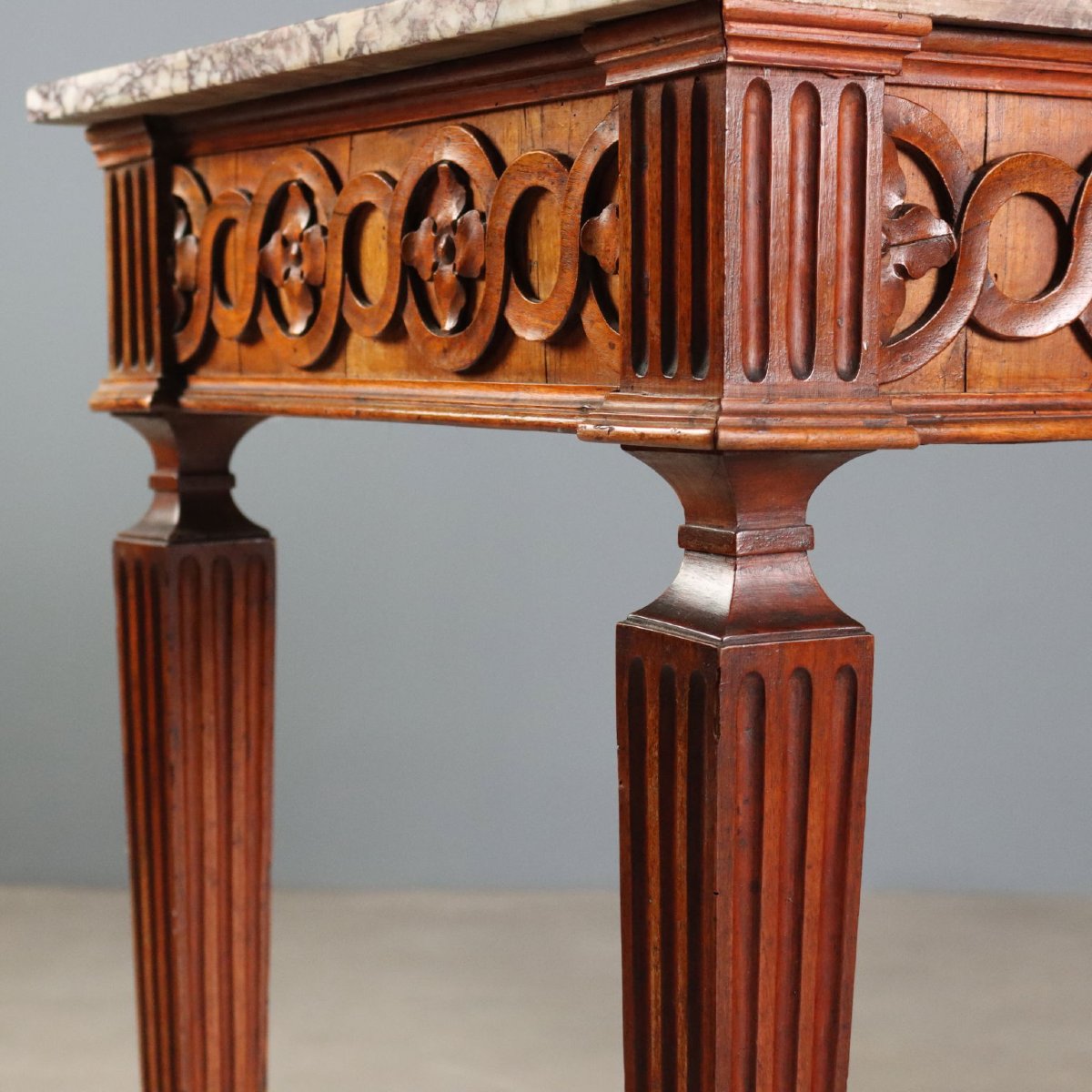 Console Néoclassique en Noyer avec Plateau en Marbre Piémont, troisième quart du XVIIIe siècle-photo-3