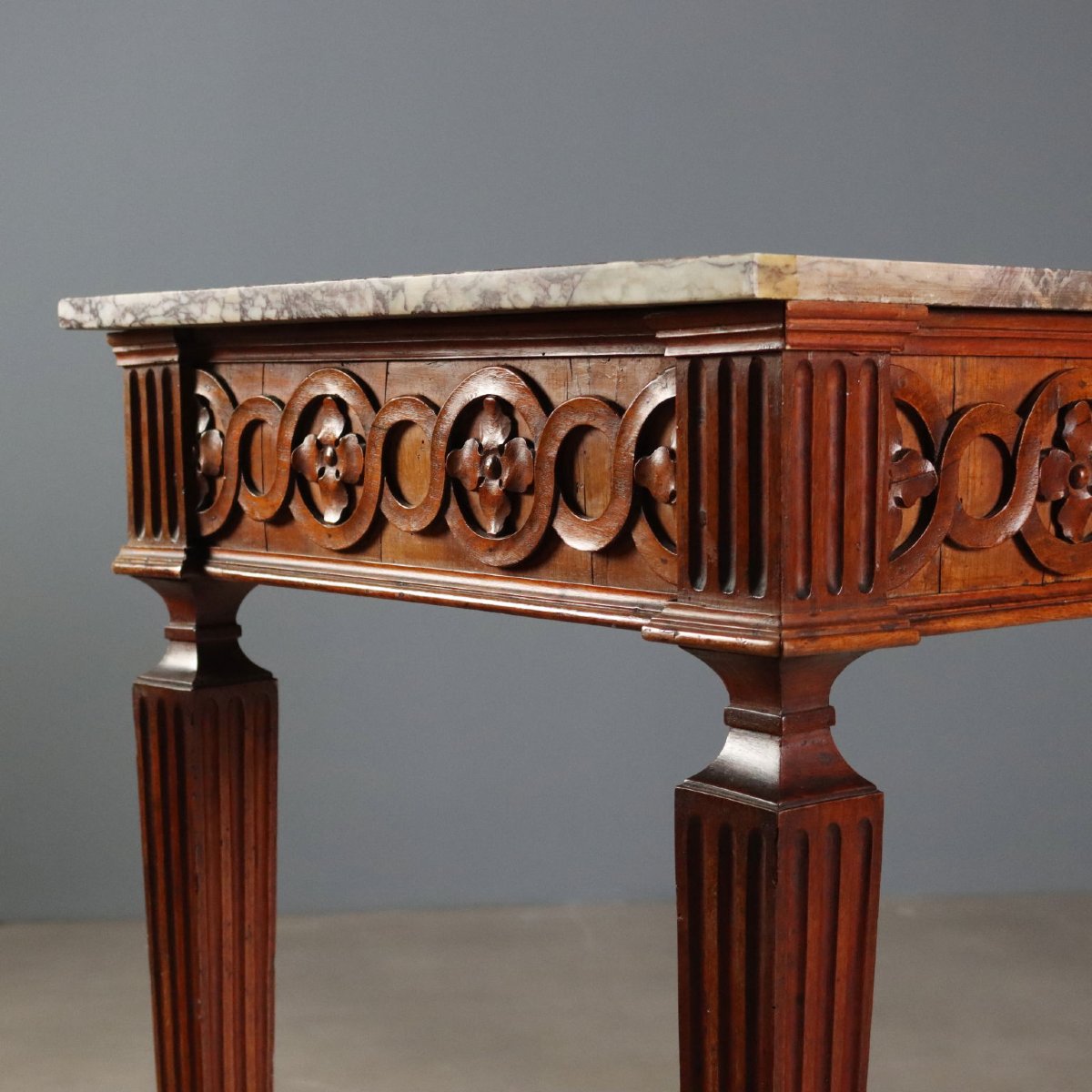 Console Néoclassique en Noyer avec Plateau en Marbre Piémont, troisième quart du XVIIIe siècle-photo-1