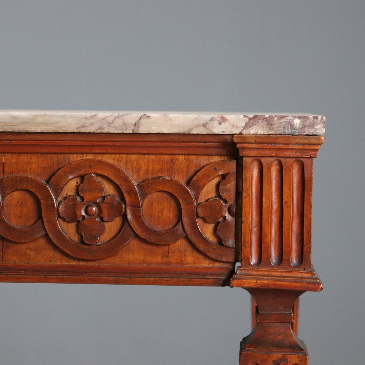 Console Néoclassique en Noyer avec Plateau en Marbre Piémont, troisième quart du XVIIIe siècle-photo-3