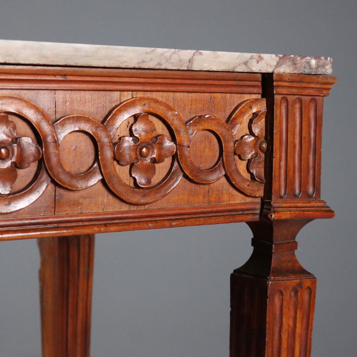 Console Néoclassique en Noyer avec Plateau en Marbre Piémont, troisième quart du XVIIIe siècle-photo-4