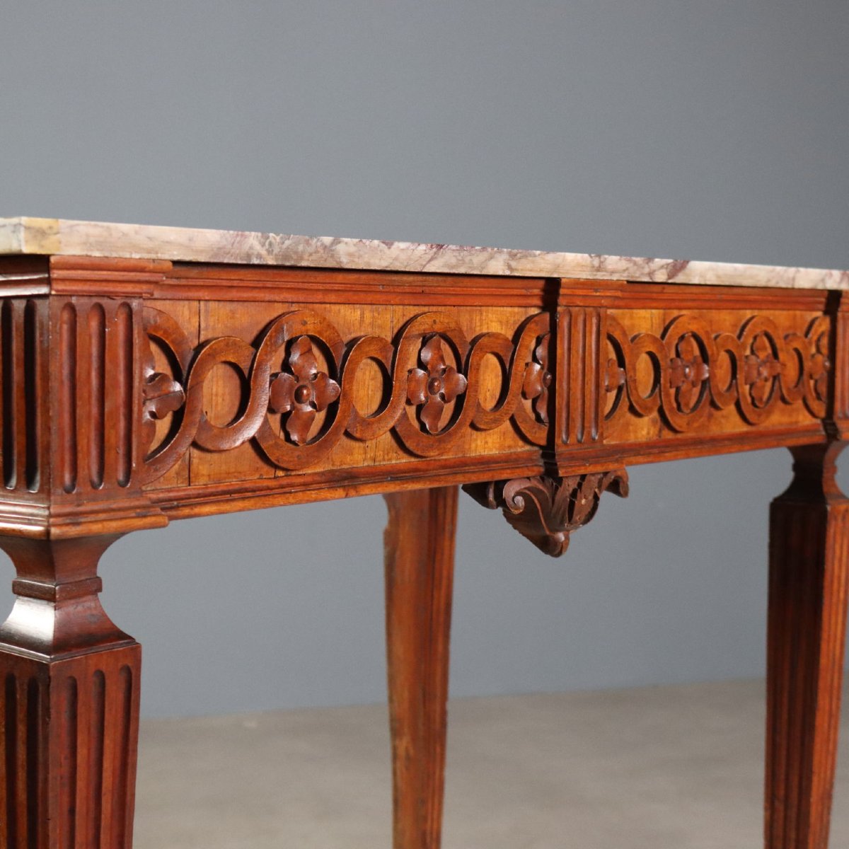 Console Néoclassique en Noyer avec Plateau en Marbre Piémont, troisième quart du XVIIIe siècle-photo-6
