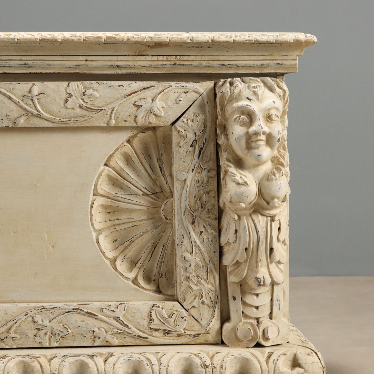 Coffre Style Néo-Renaissance Sculpté et Peint Italie, fin du XIXe siècle-photo-8