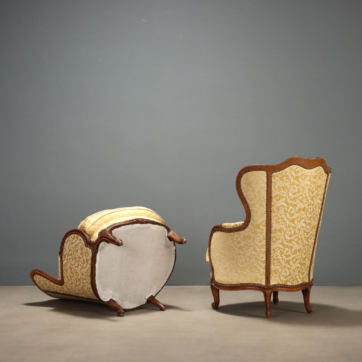 Paire de Fauteuils en Noyer - Italie XXe Siècle-photo-6