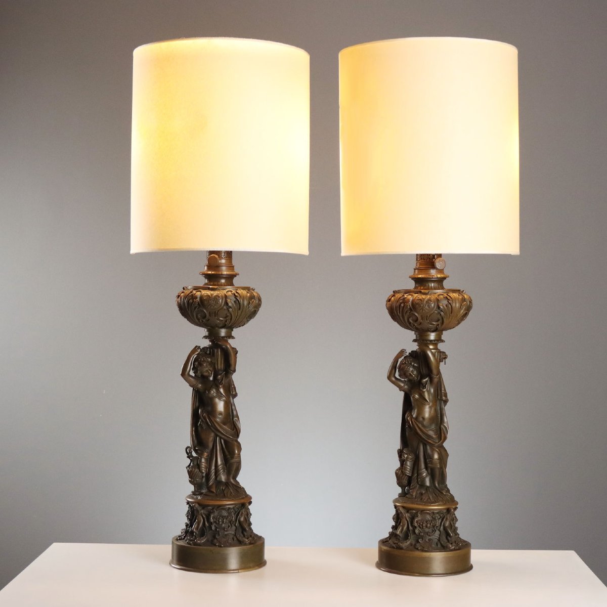 Neoclassical-style Bronze Table Lamps, Italy, Early 20th Century