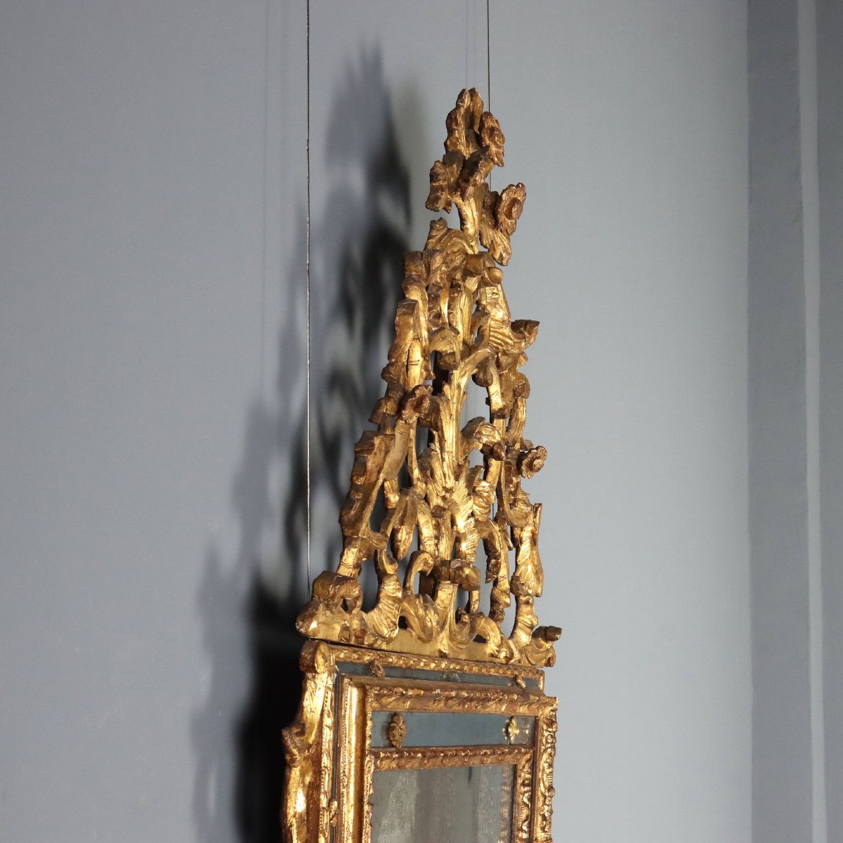 Miroir en Bois de Tilleul Sculpté et Doré - Piémont XVIIIe Siècle-photo-4