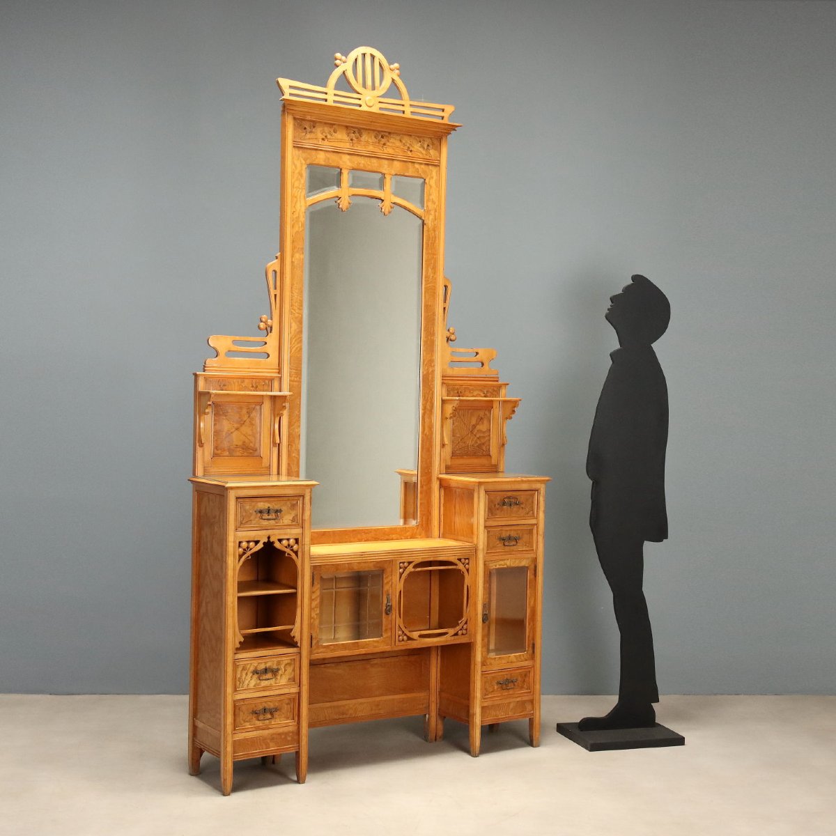 Art Nouveau Sideboard In Ash And Maple With Beveled Mirrors, Italy, Early 20th Century-photo-2