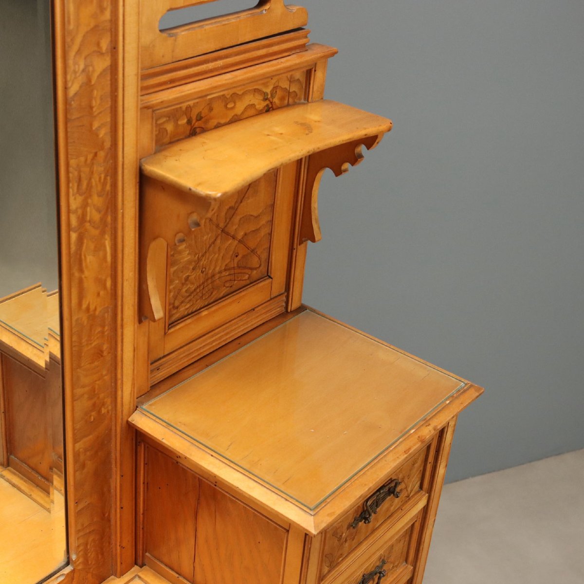 Art Nouveau Sideboard In Ash And Maple With Beveled Mirrors, Italy, Early 20th Century-photo-4