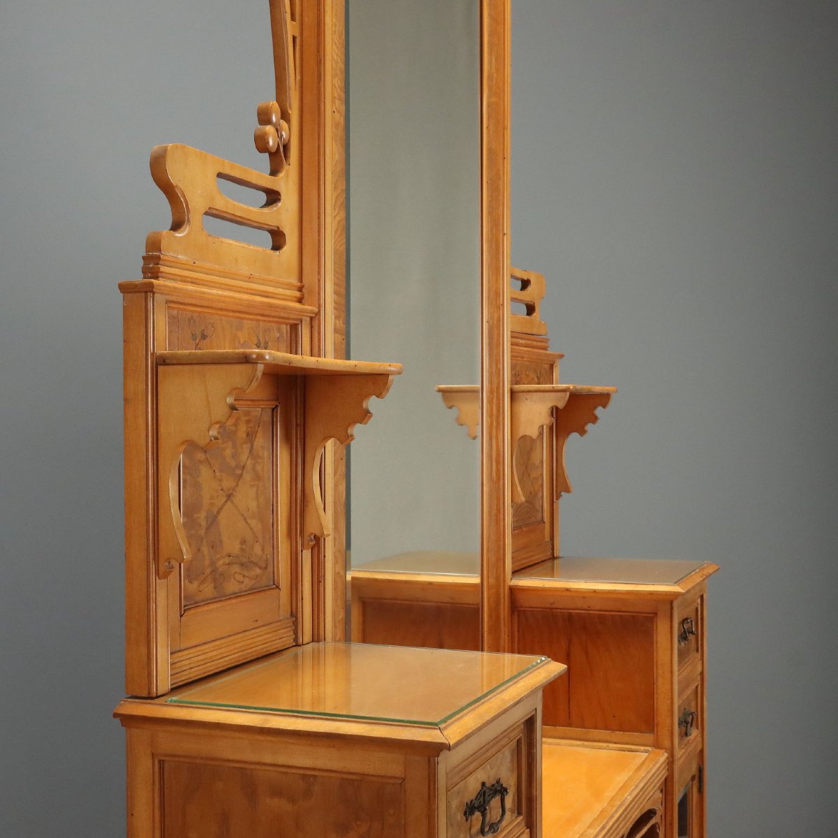 Art Nouveau Sideboard In Ash And Maple With Beveled Mirrors, Italy, Early 20th Century-photo-1