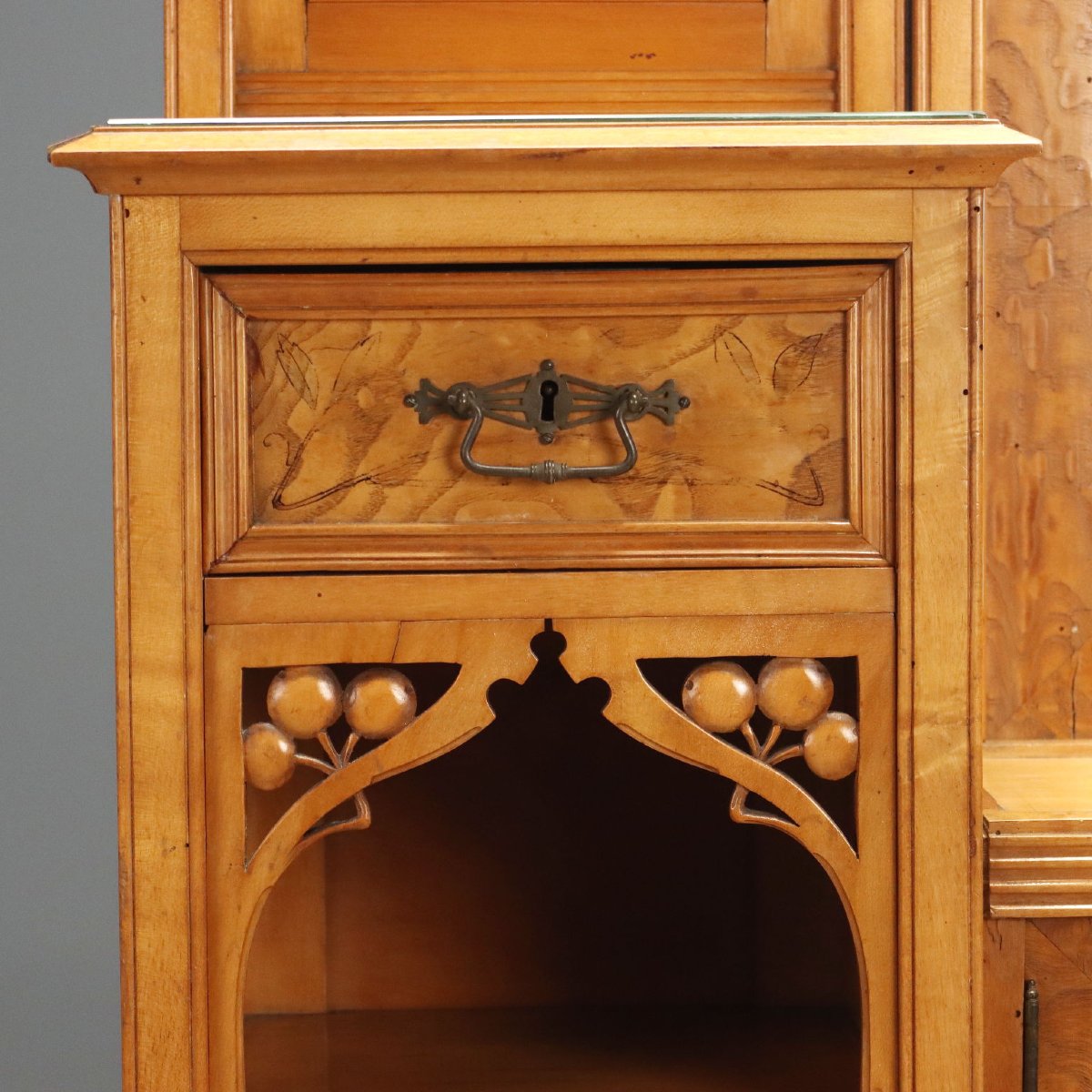 Art Nouveau Sideboard In Ash And Maple With Beveled Mirrors, Italy, Early 20th Century-photo-3