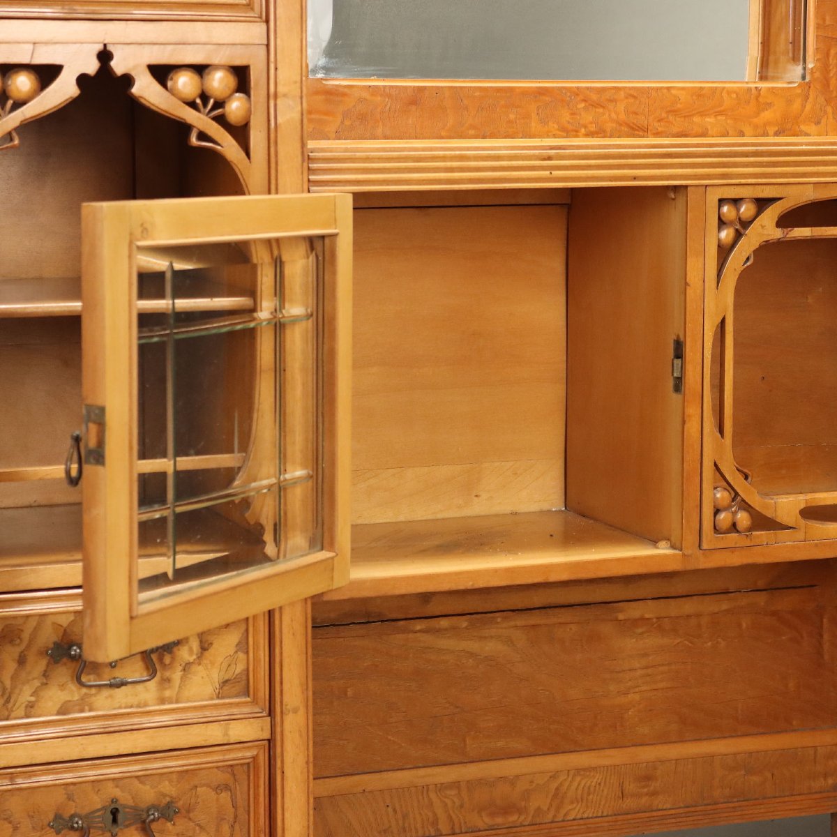 Art Nouveau Sideboard In Ash And Maple With Beveled Mirrors, Italy, Early 20th Century-photo-4