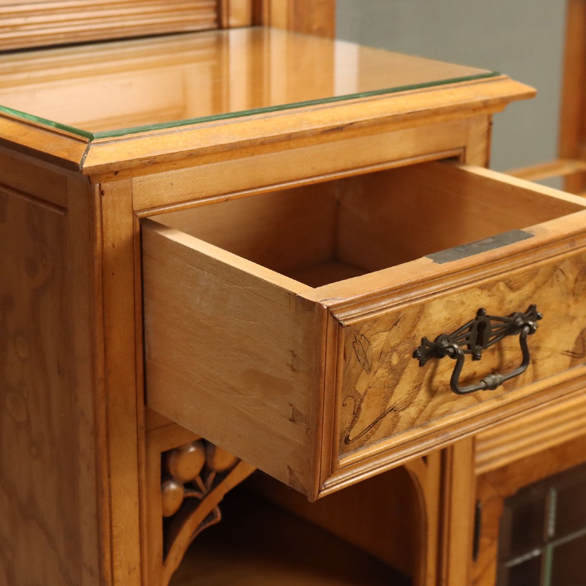 Art Nouveau Sideboard In Ash And Maple With Beveled Mirrors, Italy, Early 20th Century-photo-5