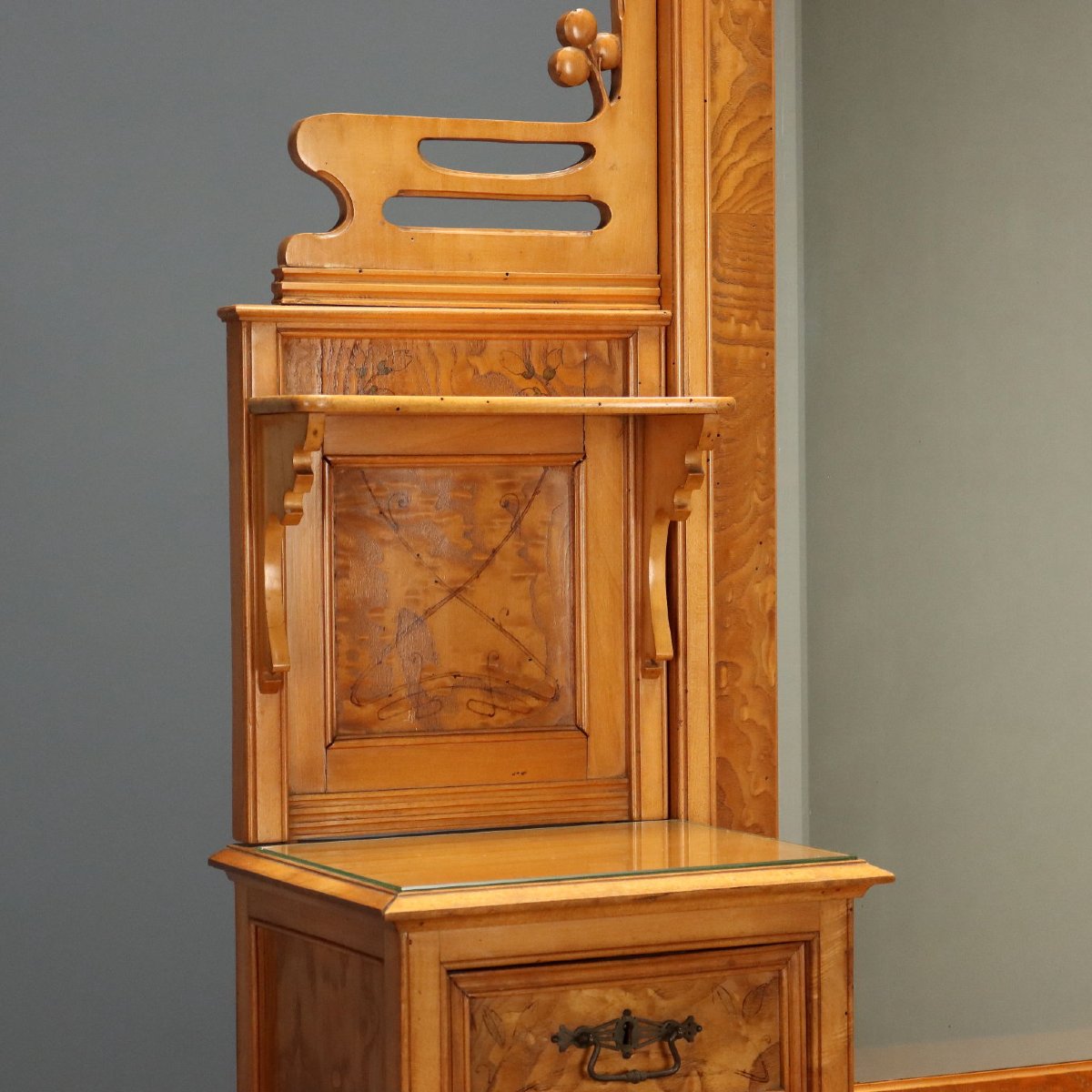 Art Nouveau Sideboard In Ash And Maple With Beveled Mirrors, Italy, Early 20th Century-photo-6