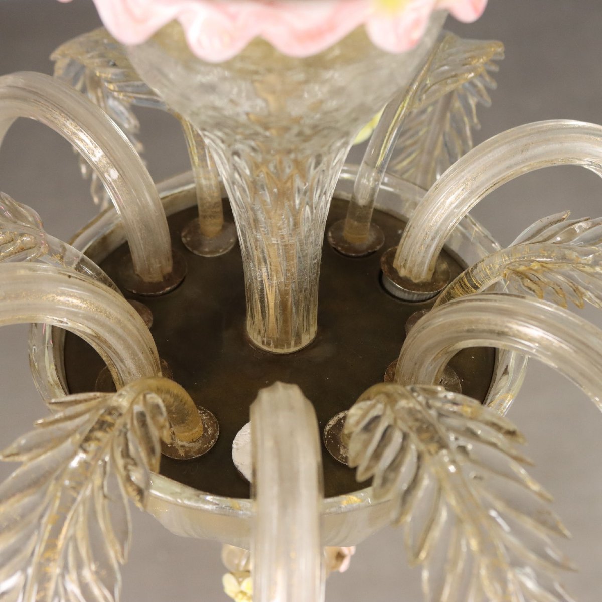 Lustre Vénitien Ancien Verre avec Fleurs Italie du XIXe Siècle-photo-5