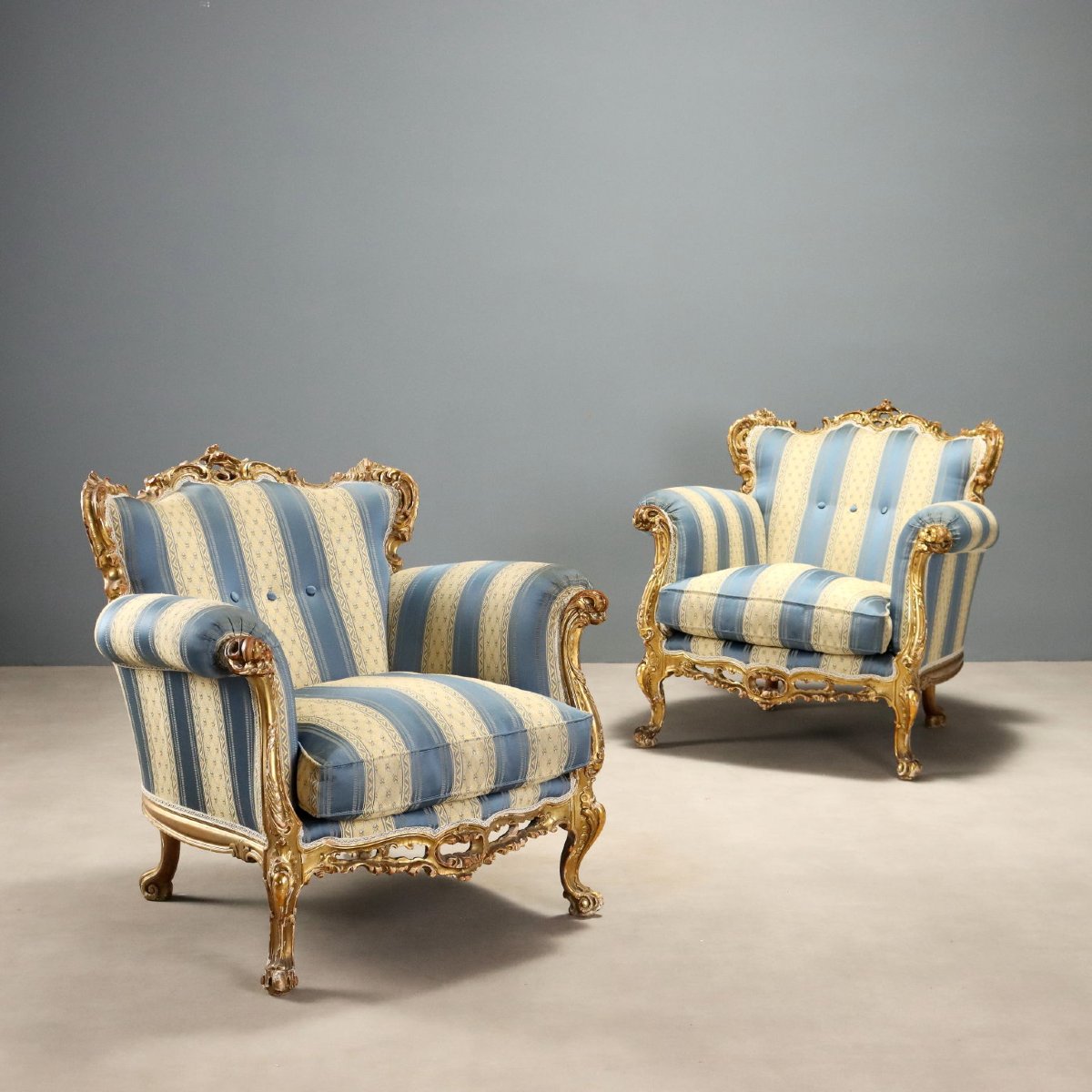 Antique Armchairs Baroque Style Carved Wood XX Century Originals