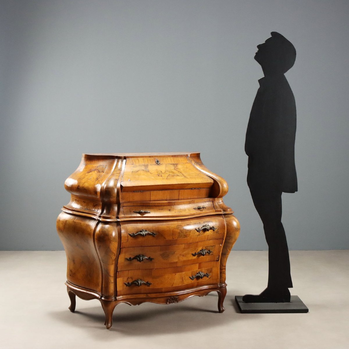 Bureau Ancien Style Baroque Noyer Érable Italie XXe Siècle Original-photo-2