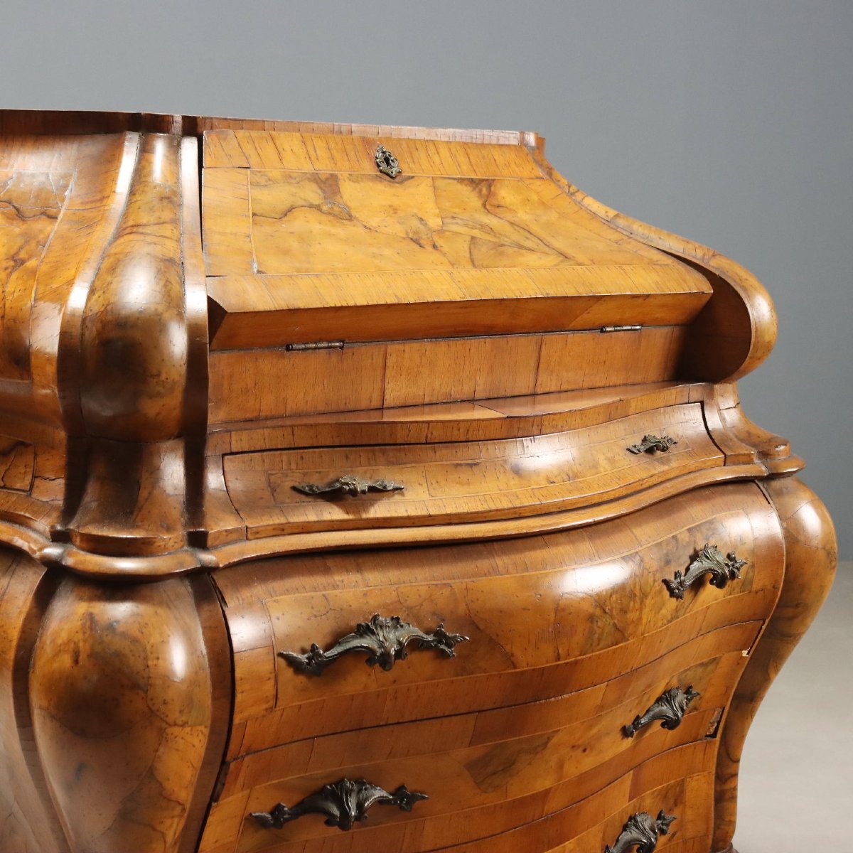Bureau Ancien Style Baroque Noyer Érable Italie XXe Siècle Original-photo-3