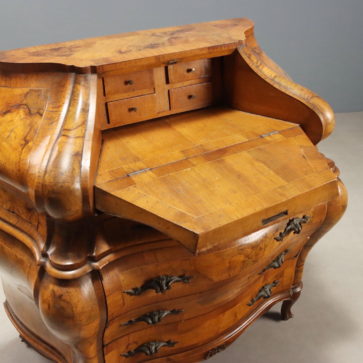 Bureau Ancien Style Baroque Noyer Érable Italie XXe Siècle Original-photo-4