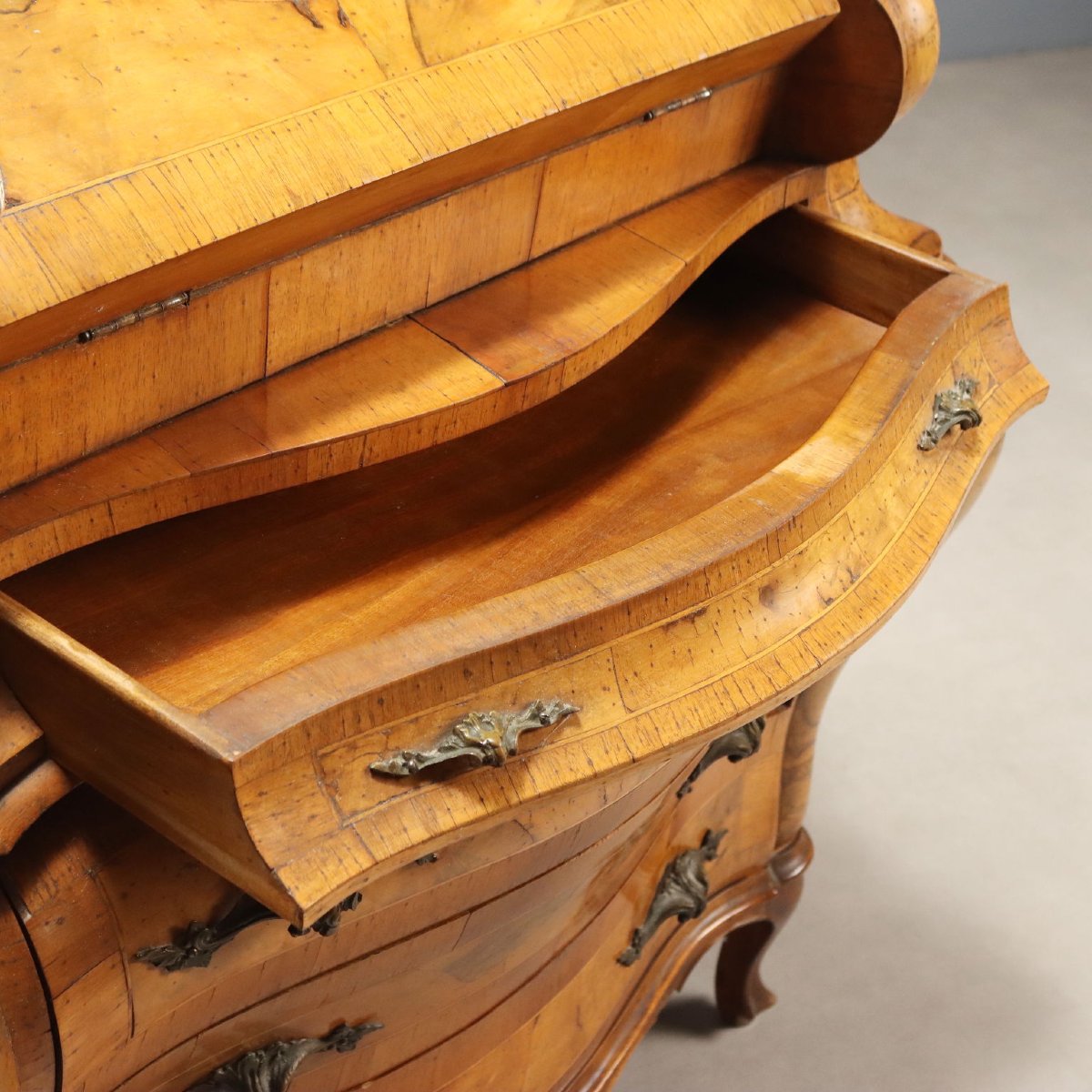 Bureau Ancien Style Baroque Noyer Érable Italie XXe Siècle Original-photo-3