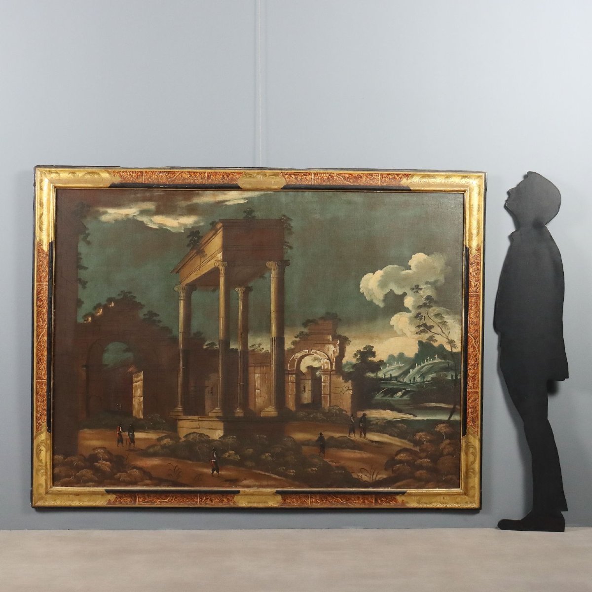Tableau Ancien Paysage Architecturale Huile sur Toile XVIIIe Siècle Original-photo-2