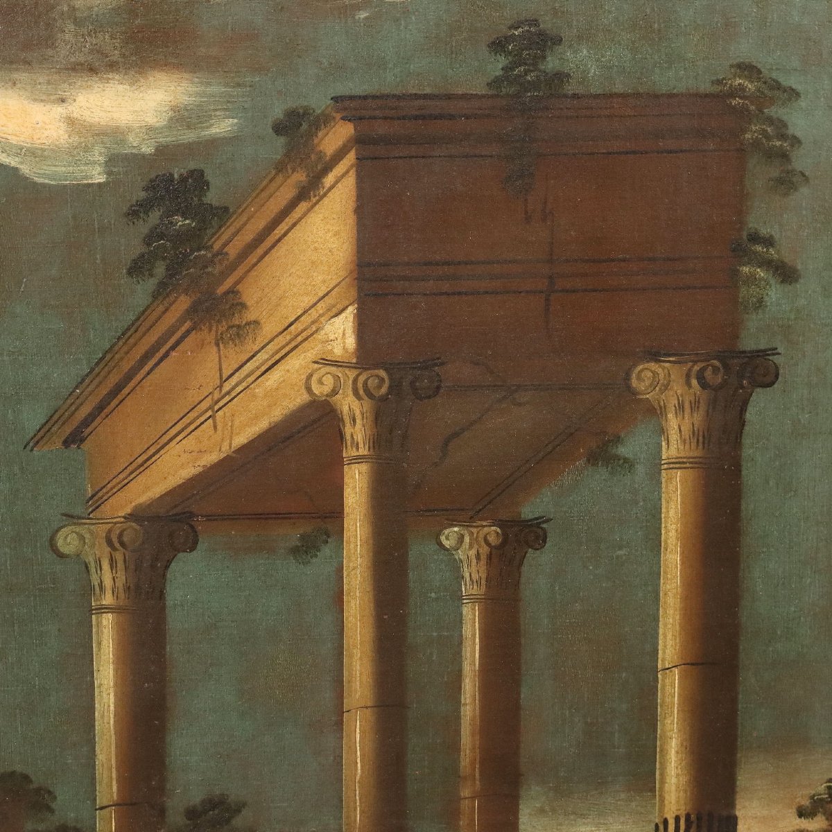 Tableau Ancien Paysage Architecturale Huile sur Toile XVIIIe Siècle Original-photo-3
