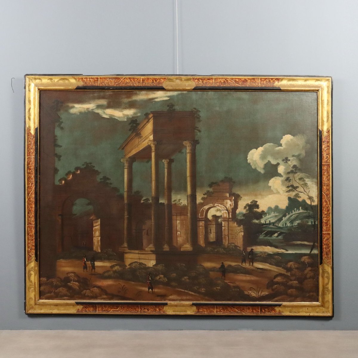 Tableau Ancien Paysage Architecturale Huile sur Toile XVIIIe Siècle Original