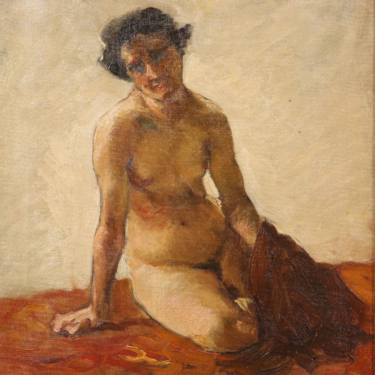 'lorenzo Delleani' Nude Figure Squatting Antique Painting Ca. 1860 Original-photo-3