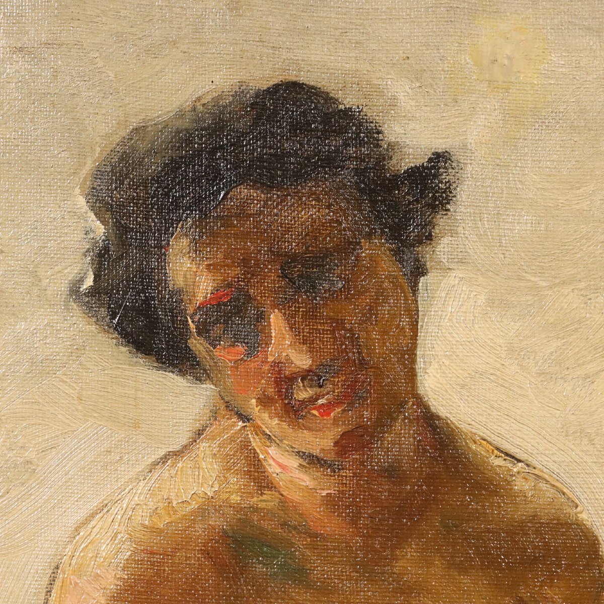 'lorenzo Delleani' Nude Figure Squatting Antique Painting Ca. 1860 Original-photo-4